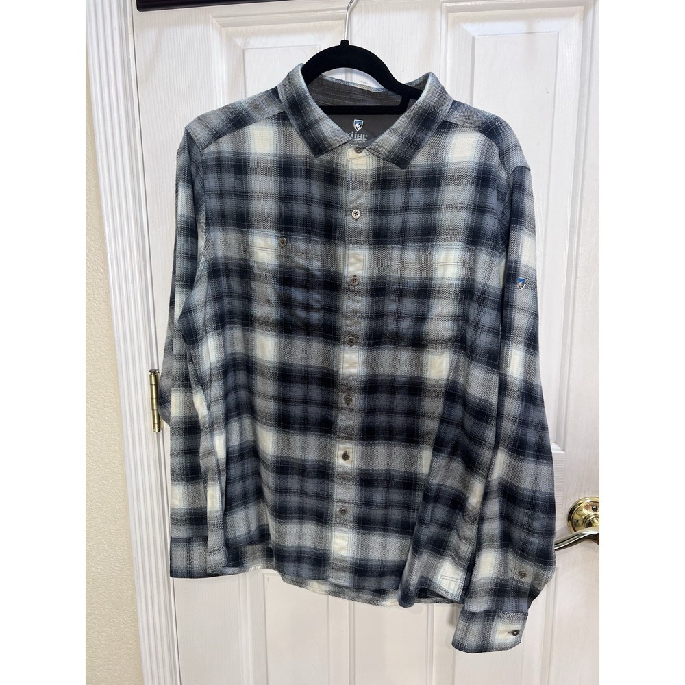 Kuhl The Law Flannel Mens Sz M Blue Plaid Flannel Long Sleeve Button Up Shirt